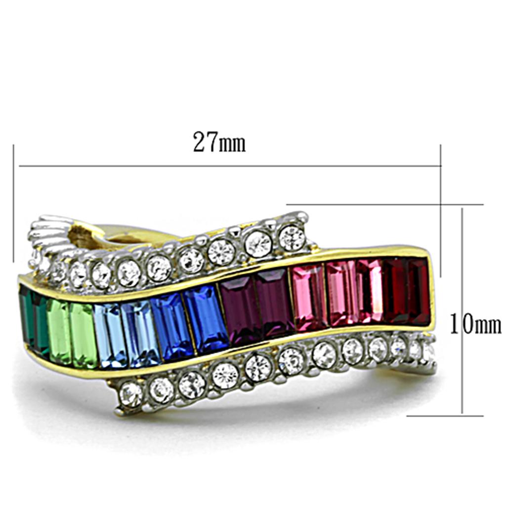 Two-Tone IP Gold (Ion Plating) Stainless Steel Ring with Top Grade Crystal  in Multi Color