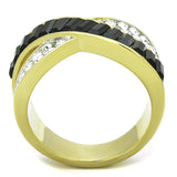Two-Tone IP Gold (Ion Plating) Stainless Steel Ring with Top Grade Crystal  in Jet