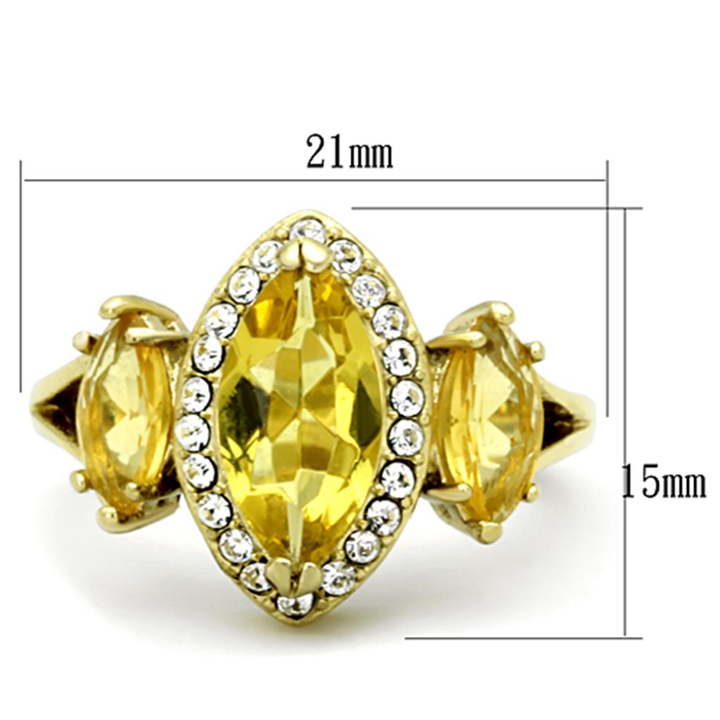 IP Gold(Ion Plating) Stainless Steel Ring with Synthetic Synthetic Glass in Topaz