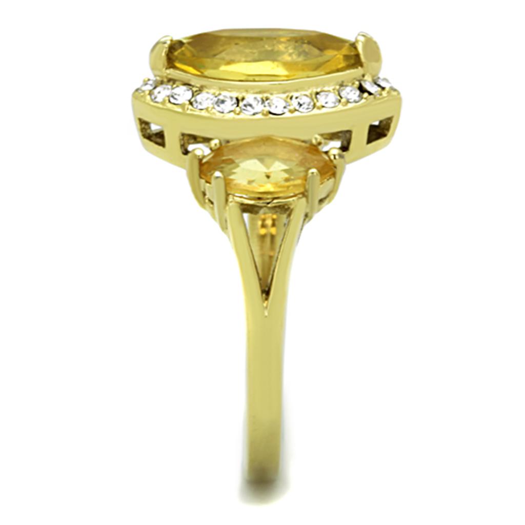 IP Gold(Ion Plating) Stainless Steel Ring with Synthetic Synthetic Glass in Topaz