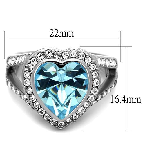 High polished (no plating) Stainless Steel Ring with Top Grade Crystal  in Sea Blue