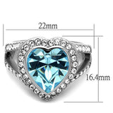 High polished (no plating) Stainless Steel Ring with Top Grade Crystal  in Sea Blue