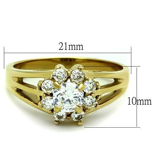 IP Gold(Ion Plating) Stainless Steel Ring with AAA Grade CZ  in Clear