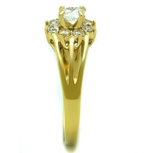 IP Gold(Ion Plating) Stainless Steel Ring with AAA Grade CZ  in Clear
