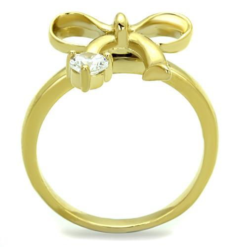 IP Gold(Ion Plating) Stainless Steel Ring with AAA Grade CZ  in Clear