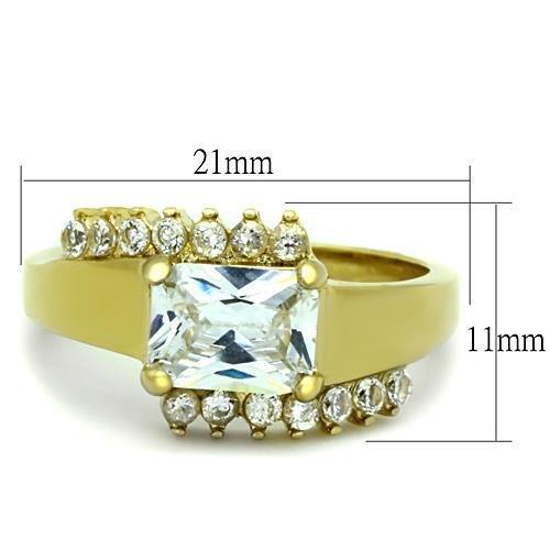 IP Gold(Ion Plating) Stainless Steel Ring with AAA Grade CZ  in Clear