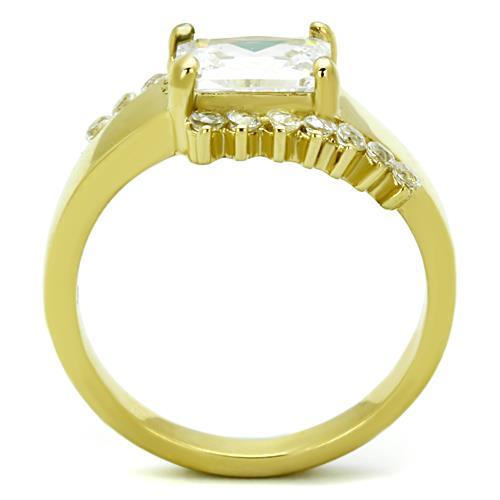 IP Gold(Ion Plating) Stainless Steel Ring with AAA Grade CZ  in Clear