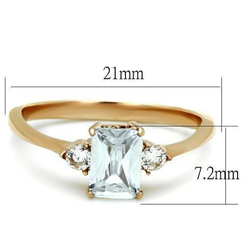 IP Rose Gold(Ion Plating) Stainless Steel Ring with AAA Grade CZ  in Clear