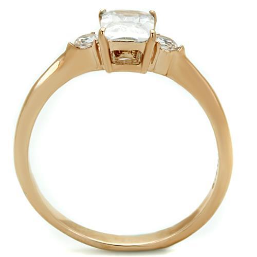 IP Rose Gold(Ion Plating) Stainless Steel Ring with AAA Grade CZ  in Clear