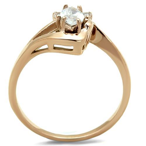 IP Rose Gold(Ion Plating) Stainless Steel Ring with AAA Grade CZ  in Clear