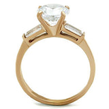 IP Rose Gold(Ion Plating) Stainless Steel Ring with AAA Grade CZ  in Clear