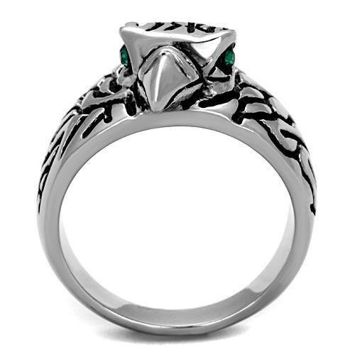 High polished (no plating) Stainless Steel Ring with Top Grade Crystal  in Emerald