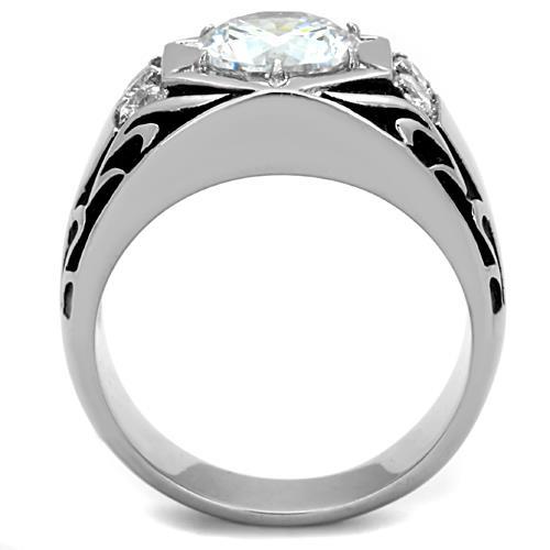 High polished (no plating) Stainless Steel Ring with AAA Grade CZ  in Clear