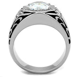 High polished (no plating) Stainless Steel Ring with AAA Grade CZ  in Clear