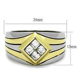 Two-Tone IP Gold (Ion Plating) Stainless Steel Ring with Top Grade Crystal  in Clear