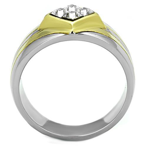 Two-Tone IP Gold (Ion Plating) Stainless Steel Ring with Top Grade Crystal  in Clear