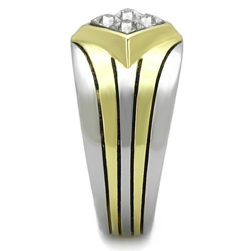 Two-Tone IP Gold (Ion Plating) Stainless Steel Ring with Top Grade Crystal  in Clear