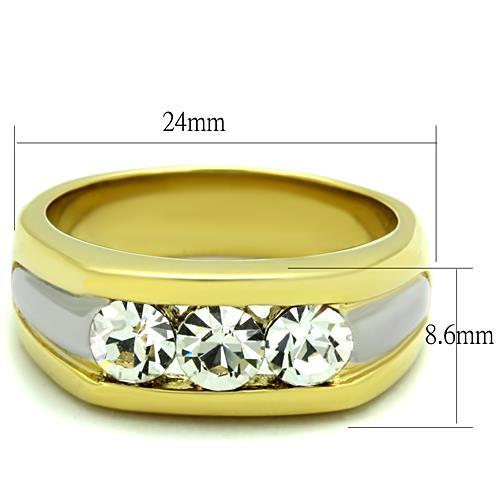 Two-Tone IP Gold (Ion Plating) Stainless Steel Ring with Top Grade Crystal  in Clear