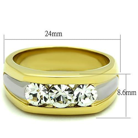 Two-Tone IP Gold (Ion Plating) Stainless Steel Ring with Top Grade Crystal  in Clear
