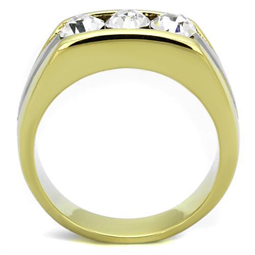 Two-Tone IP Gold (Ion Plating) Stainless Steel Ring with Top Grade Crystal  in Clear