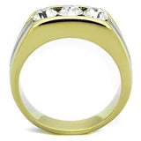 Two-Tone IP Gold (Ion Plating) Stainless Steel Ring with Top Grade Crystal  in Clear