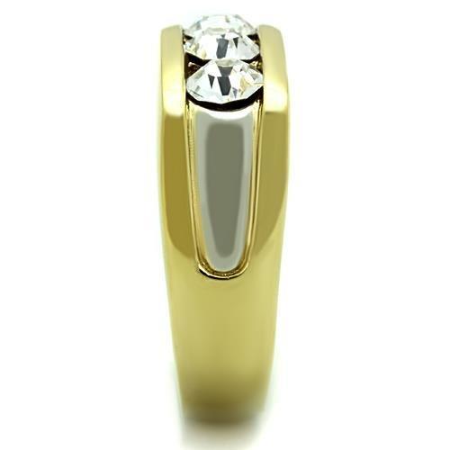 Two-Tone IP Gold (Ion Plating) Stainless Steel Ring with Top Grade Crystal  in Clear