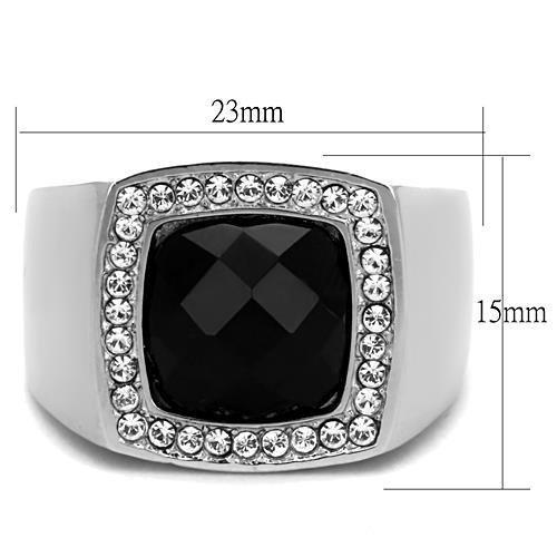 High polished (no plating) Stainless Steel Ring with Semi-Precious Onyx in Jet