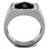 High polished (no plating) Stainless Steel Ring with Semi-Precious Onyx in Jet