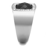 High polished (no plating) Stainless Steel Ring with Semi-Precious Onyx in Jet