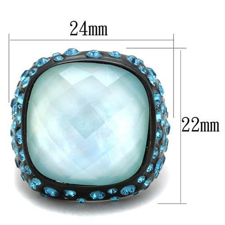 IP Black(Ion Plating) Stainless Steel Ring with Synthetic Synthetic Glass in Sea Blue