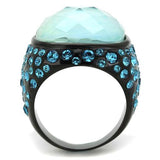 IP Black(Ion Plating) Stainless Steel Ring with Synthetic Synthetic Glass in Sea Blue
