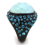 IP Black(Ion Plating) Stainless Steel Ring with Synthetic Synthetic Glass in Sea Blue