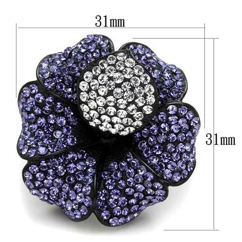 IP Black(Ion Plating) Stainless Steel Ring with Top Grade Crystal  in Tanzanite