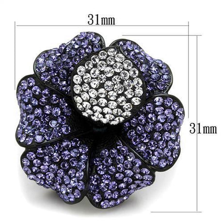 IP Black(Ion Plating) Stainless Steel Ring with Top Grade Crystal  in Tanzanite