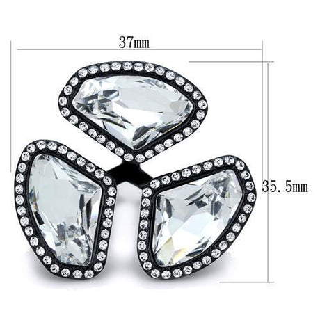IP Black(Ion Plating) Stainless Steel Ring with Top Grade Crystal  in Clear