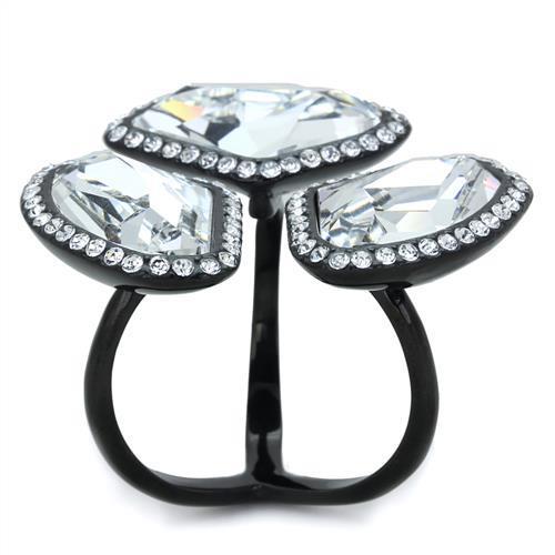 IP Black(Ion Plating) Stainless Steel Ring with Top Grade Crystal  in Clear