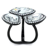 IP Black(Ion Plating) Stainless Steel Ring with Top Grade Crystal  in Clear
