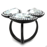 IP Black(Ion Plating) Stainless Steel Ring with Top Grade Crystal  in Clear