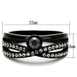 IP Black(Ion Plating) Stainless Steel Ring with Top Grade Crystal  in Hematite