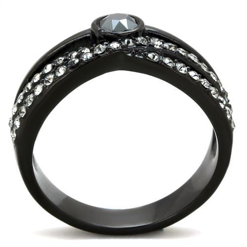 IP Black(Ion Plating) Stainless Steel Ring with Top Grade Crystal  in Hematite