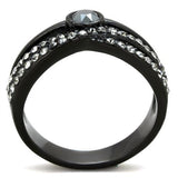 IP Black(Ion Plating) Stainless Steel Ring with Top Grade Crystal  in Hematite