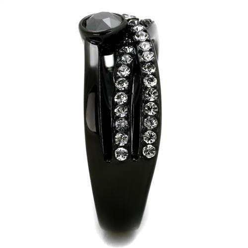 IP Black(Ion Plating) Stainless Steel Ring with Top Grade Crystal  in Hematite