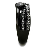 IP Black(Ion Plating) Stainless Steel Ring with Top Grade Crystal  in Hematite