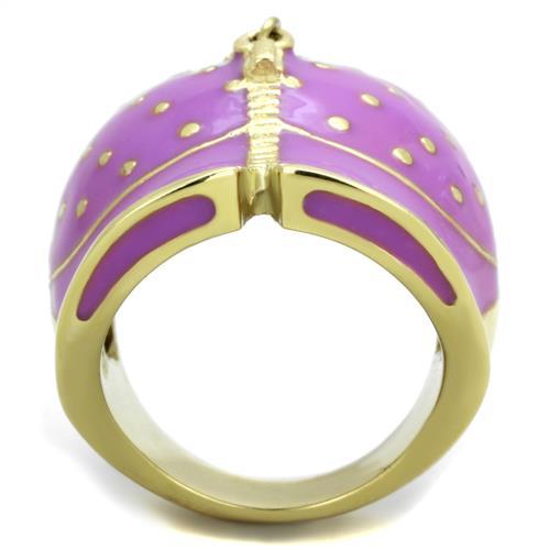 IP Gold(Ion Plating) Stainless Steel Ring with Epoxy  in Amethyst