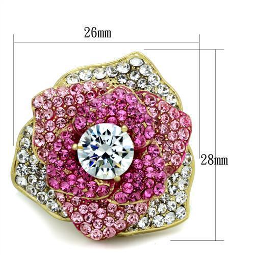 IP Gold(Ion Plating) Stainless Steel Ring with AAA Grade CZ  in Clear
