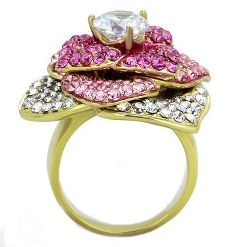 IP Gold(Ion Plating) Stainless Steel Ring with AAA Grade CZ  in Clear