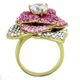 IP Gold(Ion Plating) Stainless Steel Ring with AAA Grade CZ  in Clear