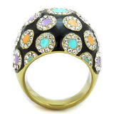 IP Gold(Ion Plating) Stainless Steel Ring with Top Grade Crystal  in Clear