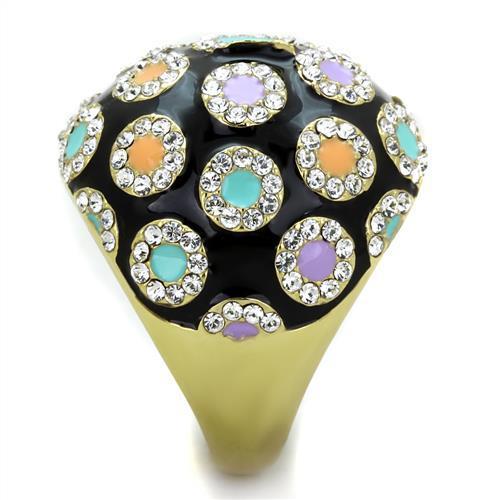 IP Gold(Ion Plating) Stainless Steel Ring with Top Grade Crystal  in Clear