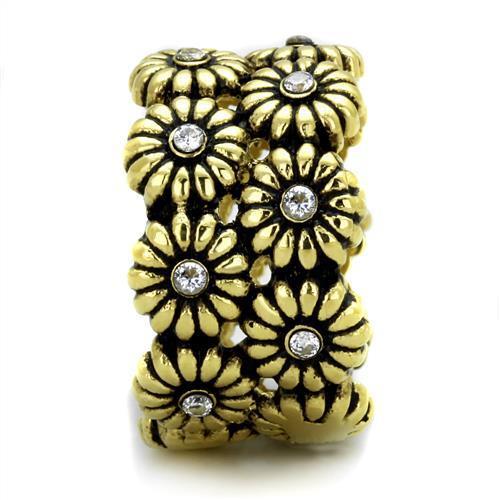 IP Gold(Ion Plating) Stainless Steel Ring with AAA Grade CZ  in Clear